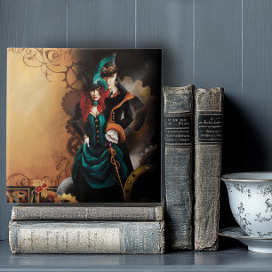 Victoriaans Steampunk Koppel Elegantie Romantiek Tegeltje