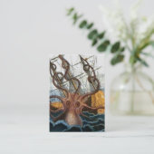 Victoriaans Steampunk Kraken Octopus Zee creatie Visitekaartje (Staand voorkant)