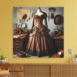  Victoriaans Steampunk Lady Detective Jurk Canvas Afdruk