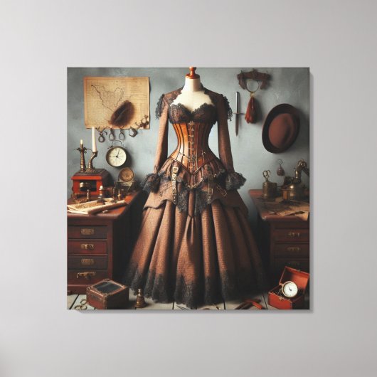 Victoriaans Steampunk Lady Detective Jurk Canvas Afdruk (Voorkant)