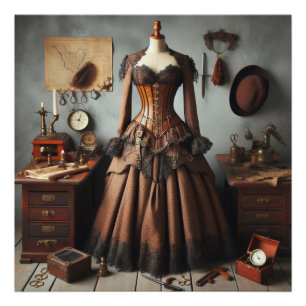 Victoriaans Steampunk Lady Detective Jurk Foto Afdruk