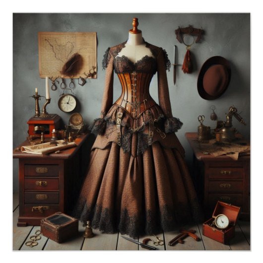  Victoriaans Steampunk Lady Detective Jurk Perfect Poster (Voorkant)