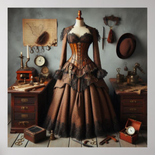 Victoriaans Steampunk Lady Detective Jurk Poster