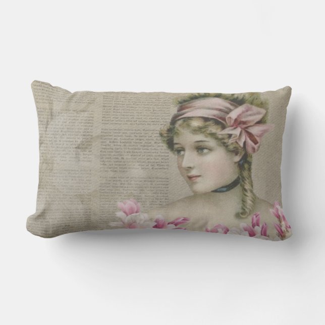 Victoriaans Steampunk Lady Newspaper Lumbar Pillow Kussen (Voorkant)