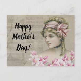 Victoriaans Steampunk Lady Pink Newspaper Briefkaart