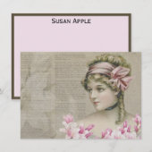 Victoriaans Steampunk Lady Pink Newspaper Notitiekaartje (Voorkant / Achterkant)