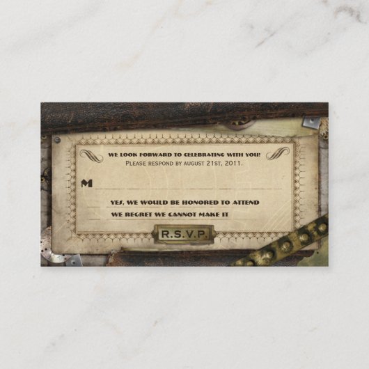 Victoriaans Steampunk Leather Wedding RSVP Kaarten (Voorkant)
