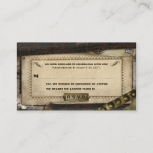 Victoriaans Steampunk Leather Wedding RSVP-kaarten Informatiekaartje