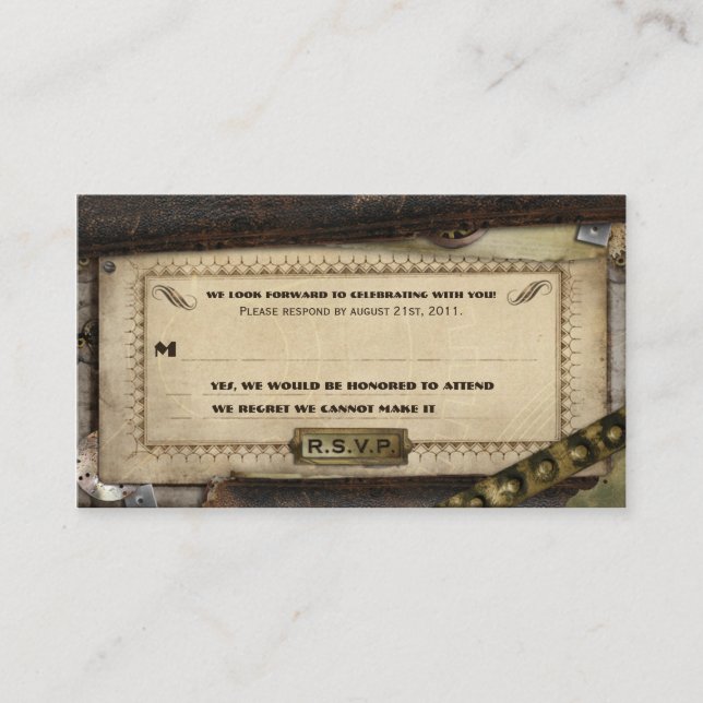 Victoriaans Steampunk Leather Wedding RSVP-kaarten Informatiekaartje (Voorkant)