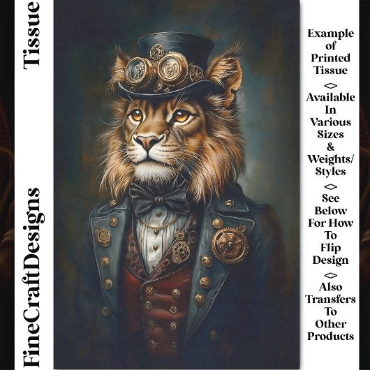 Victoriaans Steampunk Leeuw Portret CH9 Decoupage Tissuepapier