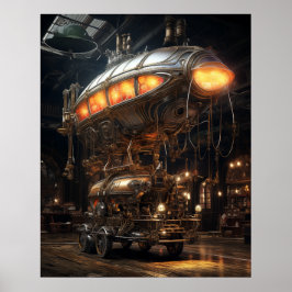 Victoriaans Steampunk Library Antiek Zeppelin Mode Poster