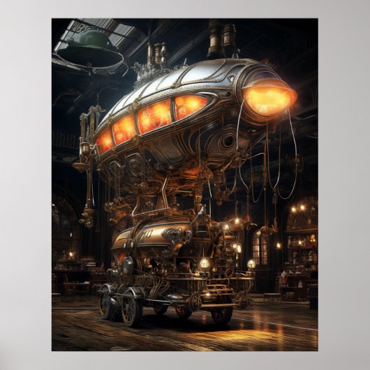Victoriaans Steampunk Library Antiek Zeppelin Mode Poster (Voorkant)