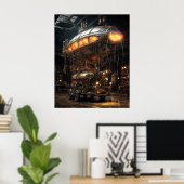 Victoriaans Steampunk Library Antiek Zeppelin Mode Poster (Thuiskantoor)