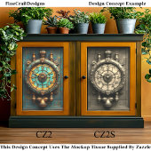 Victoriaans Steampunk Messing Klok CZ2 Decoupage Tissuepapier