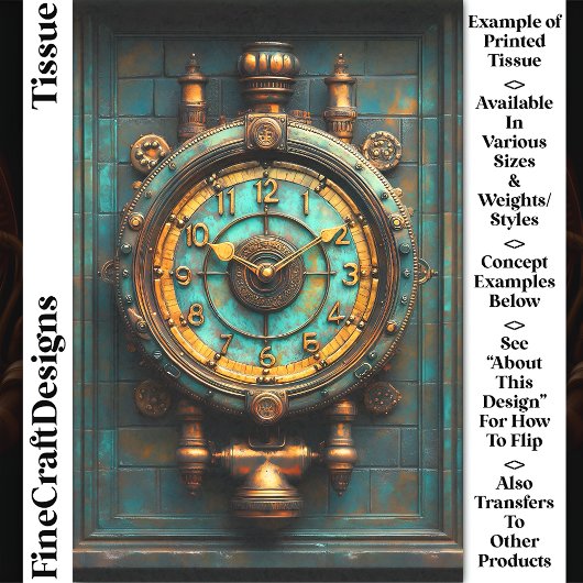 Victoriaans Steampunk Messing Klok CZ2 Decoupage Tissuepapier