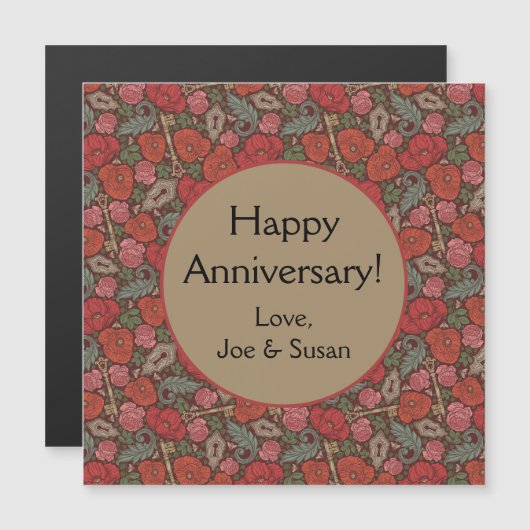 Victoriaans Steampunk Old Lock Key Red Poppies (Voorkant / Achterkant)