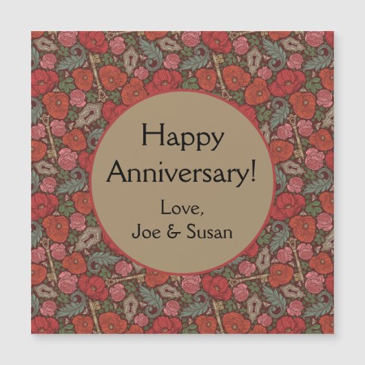 Victoriaans Steampunk Old Lock Key Red Poppies (Voorkant)