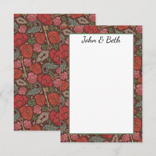 Victoriaans Steampunk Old Lock Key Red Poppies Bedankkaart (Voorkant / Achterkant)