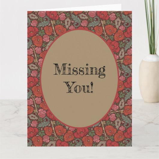 Victoriaans Steampunk Old Lock Key Red Poppies Kaart (Voorkant)