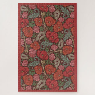 Victoriaans Steampunk Old Lock Key Red Poppies Legpuzzel