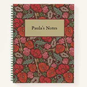 Victoriaans Steampunk Old Lock Key Red Poppies Notitieboek