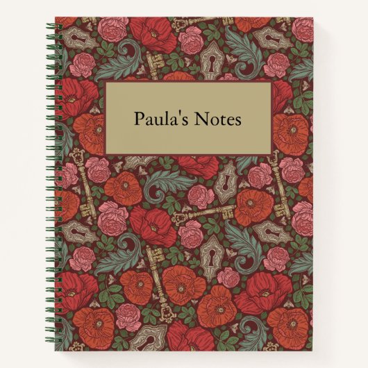 Victoriaans Steampunk Old Lock Key Red Poppies Notitieboek (Voorkant)