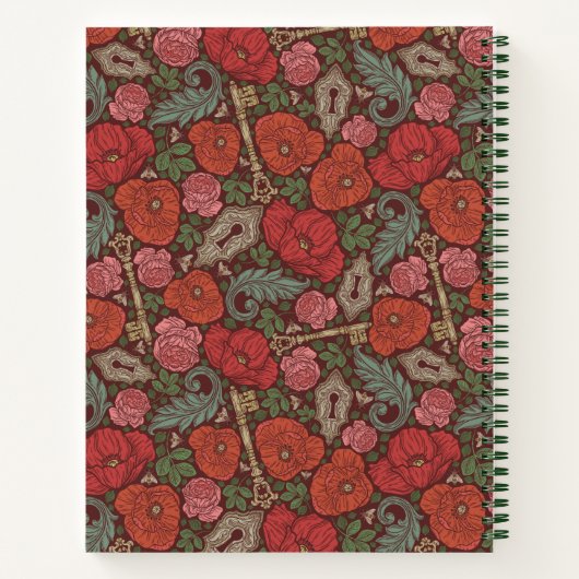 Victoriaans Steampunk Old Lock Key Red Poppies Notitieboek (Achterkant)