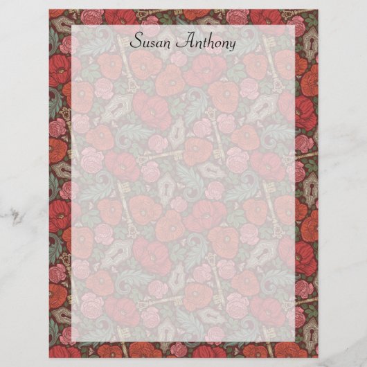 Victoriaans Steampunk Old Lock Key Red Poppies Pap (Voorkant)