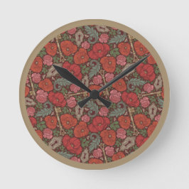 Victoriaans Steampunk Old Lock Key Red Poppies Ronde Klok