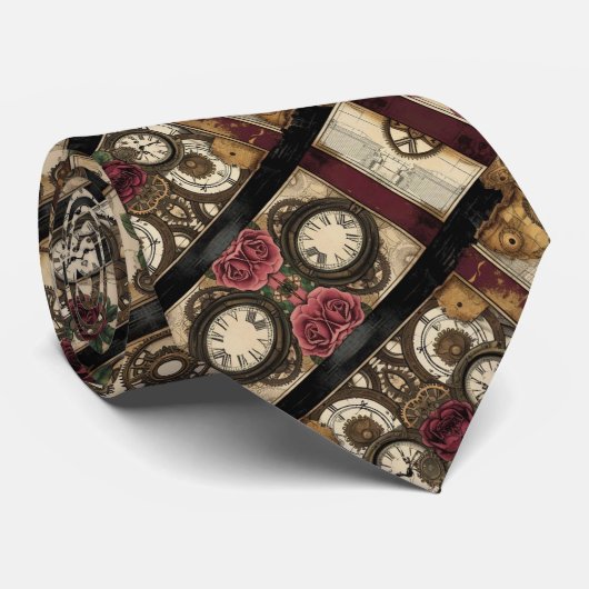 Victoriaans Steampunk Plum Roos Stropdas (Opgerold)