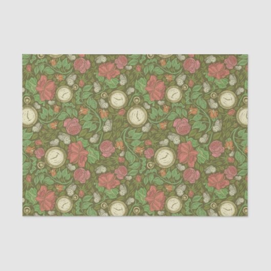Victoriaans  Steampunk Pocket Watch Rozen Tissuepapier (Voorkant)