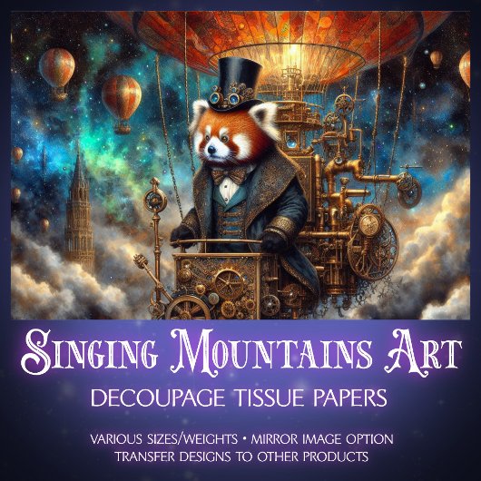 Victoriaans Steampunk Red Panda Flight Decoupage Tissuepapier