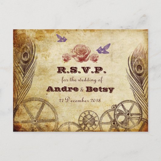 Victoriaans Steampunk RSVP-Briefkaart Uitnodiging Briefkaart (Voorkant)