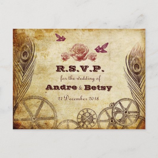 Victoriaans Steampunk RSVP-Briefkaart Uitnodiging Briefkaart (Voorkant)