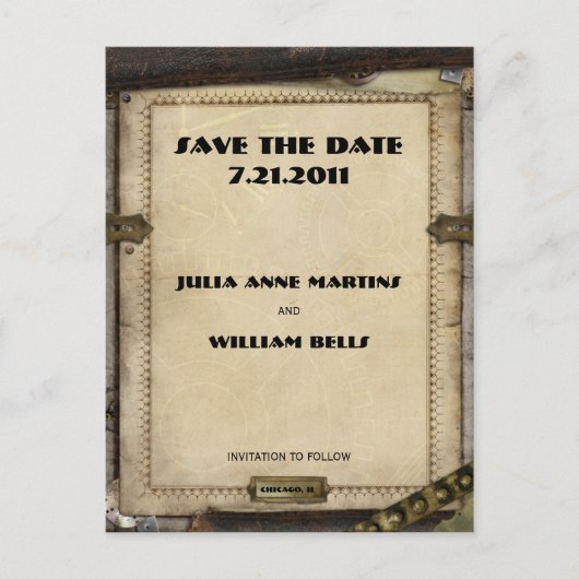 Victoriaans Steampunk Save the Date Briefkaarten (Voorkant)