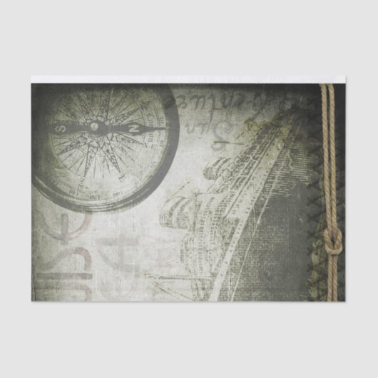  Victoriaans Steampunk Ship Compass Collage Tissuepapier (Voorkant)