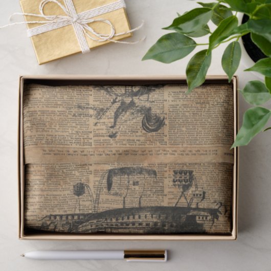 Victoriaans steampunk-vliegmachine tissuepapier