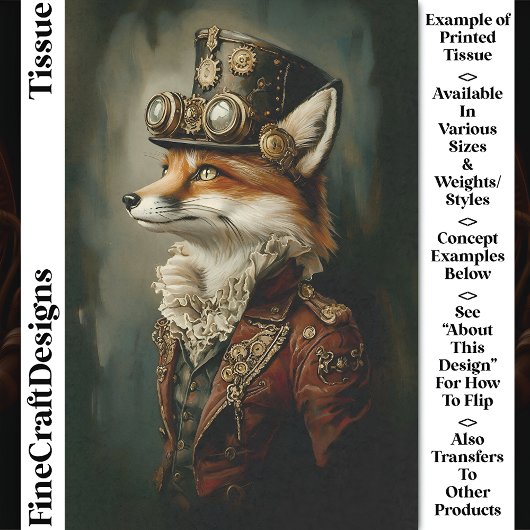 Victoriaans Steampunk Vos Portret CJ7 Decoupage Tissuepapier