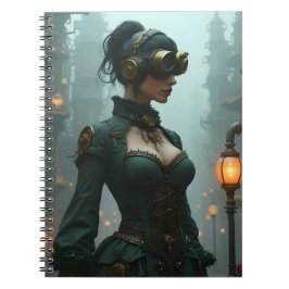 Victoriaans Steampunk vrouw in het groen Notitieboek