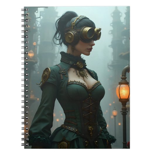 Victoriaans Steampunk vrouw in het groen Notitieboek (Voorkant)