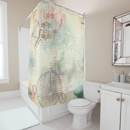 Victoriaans Steampunk | Waterverf Grunge Pastel Douchegordijn (In situ)