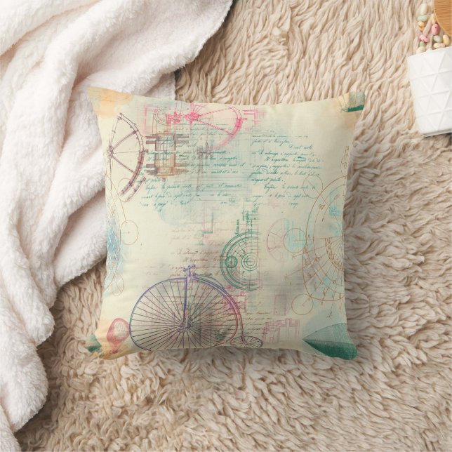 Victoriaans Steampunk | Waterverf Grunge Pastel Kussen (Deken)
