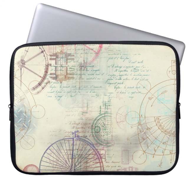 Victoriaans Steampunk | Waterverf Grunge Pastel Laptop Sleeve (Voorkant)