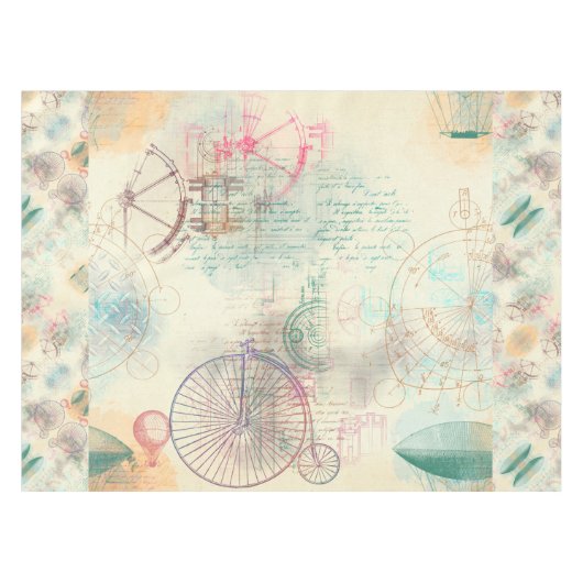 Victoriaans Steampunk | Waterverf Grunge Pastel Tafelkleed (Voorkant (Horizontaal))