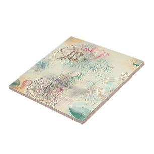 Victoriaans Steampunk   Waterverf Grunge Pastel Tegeltje