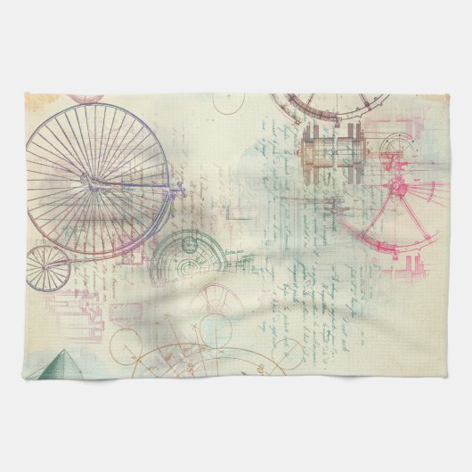 Victoriaans Steampunk | Waterverf Grunge Pastel Theedoek (Horizontaal)