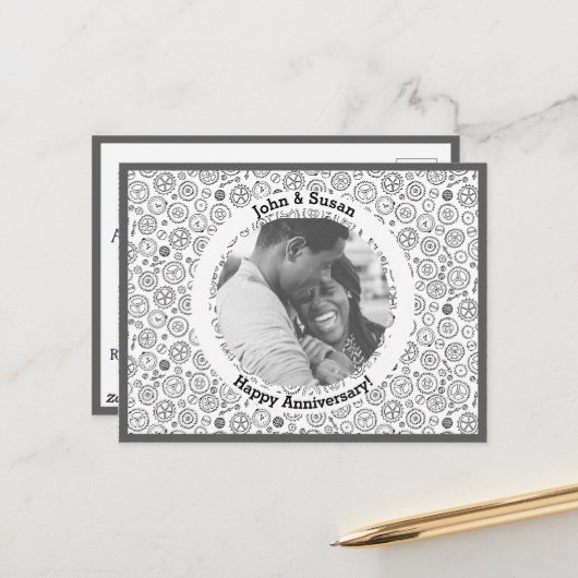 Victoriaans steampunk White en Black Gears Clockwo Feestdagenkaart (Voorkant / Achterkant in situ)