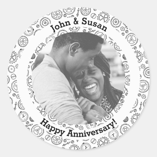 Victoriaans steampunk White en Black Gears Clockwo Ronde Sticker (Voorkant)