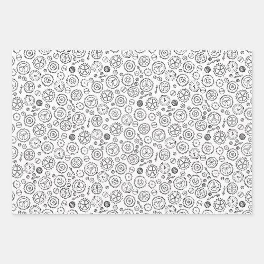 Victoriaans Steampunk White en Black Gears Tekenin Inpakpapier Vel (Voorkant 3)