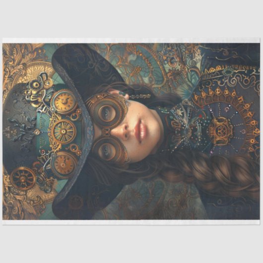 Victoriaans Steampunkportret Andrea Decoupage Tissuepapier (Voorkant)